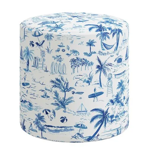 Tambor Ottoman - The Beach Toile - Blue