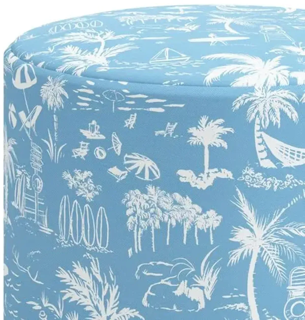 Tambor Ottoman - The Beach Toile - Blue