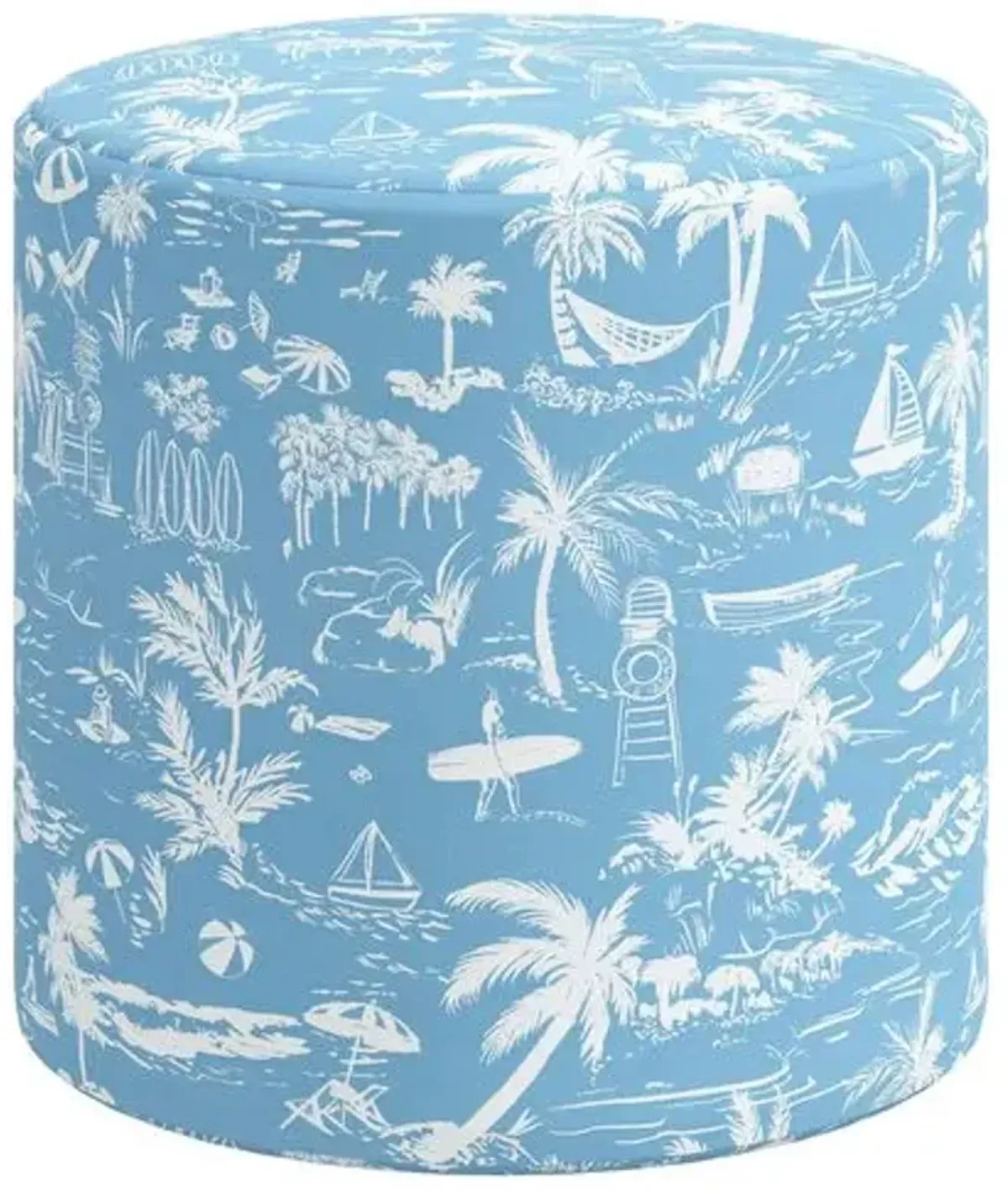 Tambor Ottoman - The Beach Toile - Blue