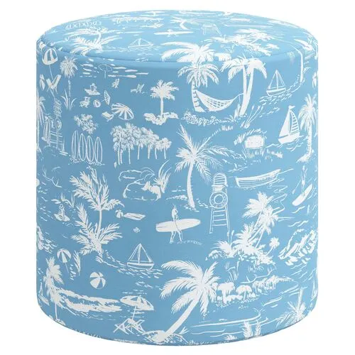 Tambor Ottoman - The Beach Toile - Blue