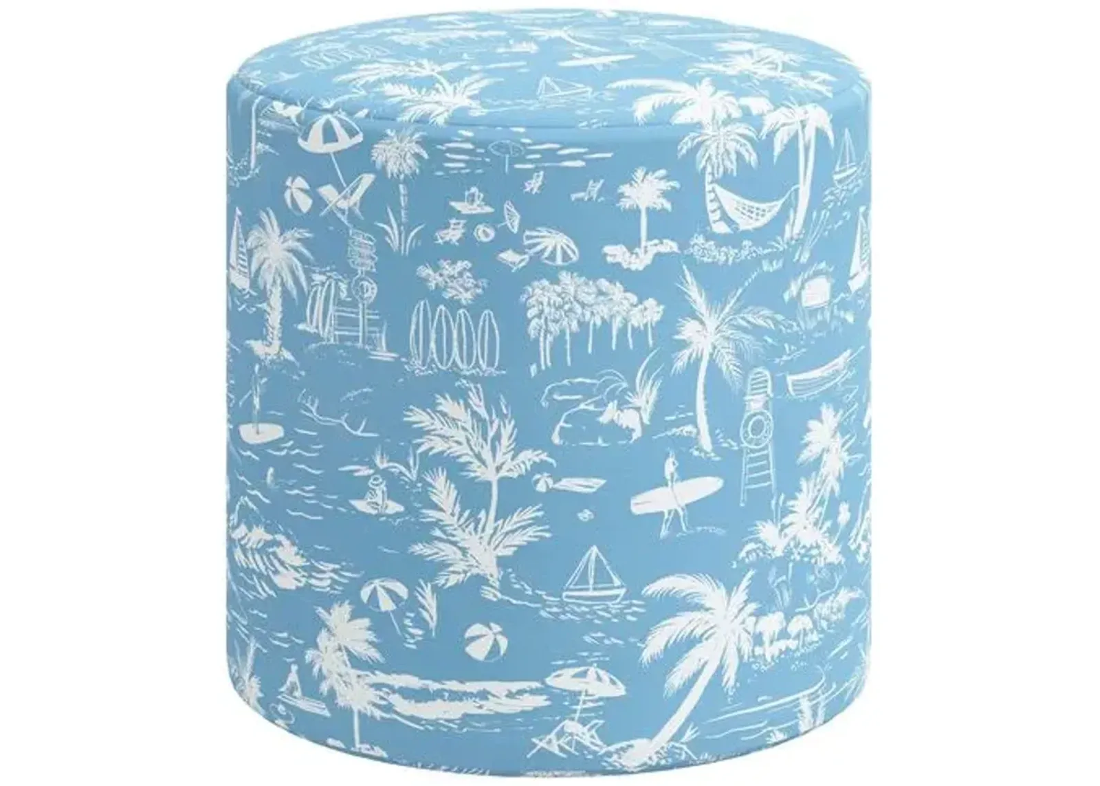 Tambor Ottoman - The Beach Toile - Blue