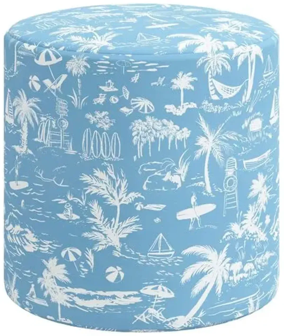 Tambor Ottoman - The Beach Toile - Blue