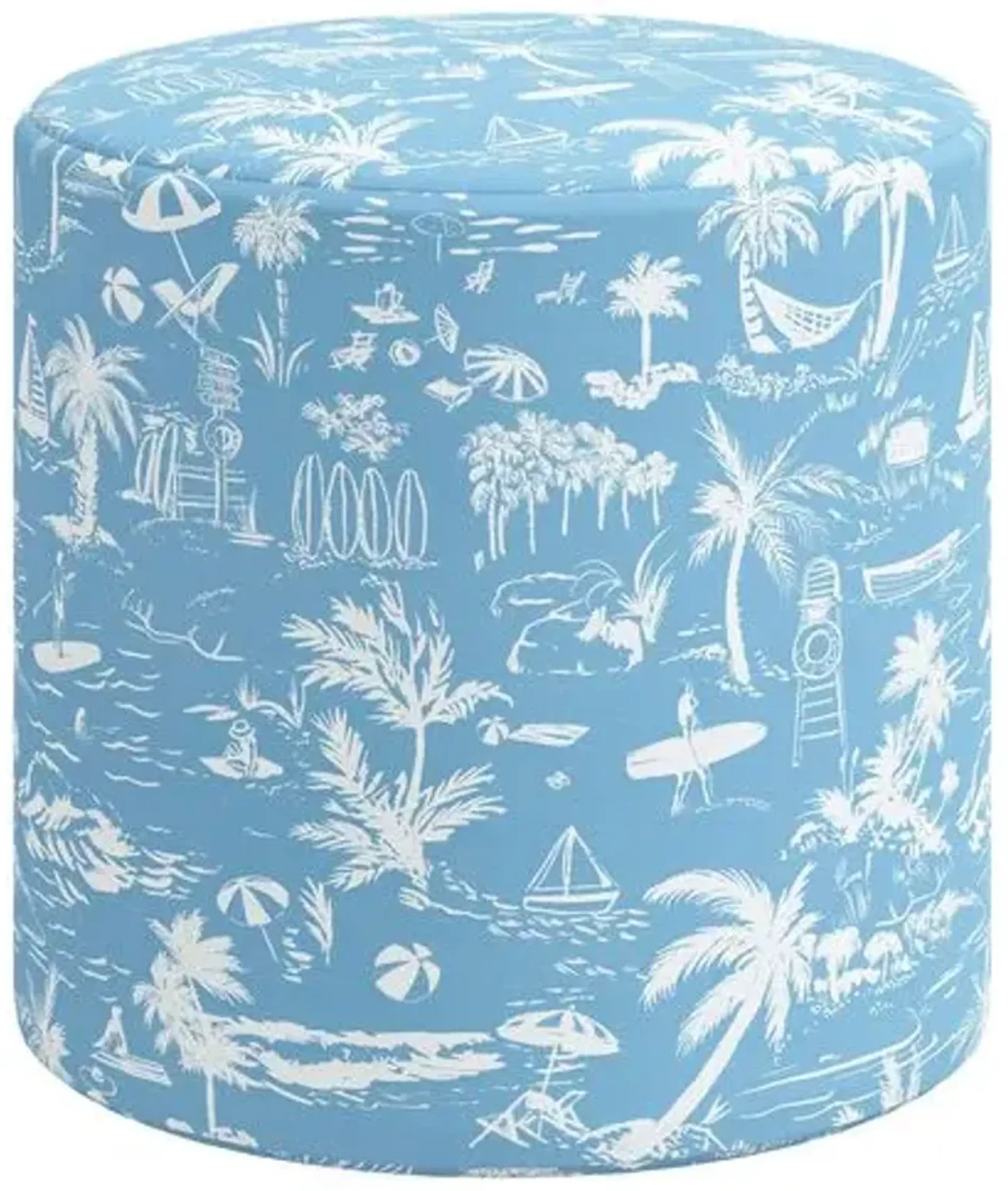 Tambor Ottoman - The Beach Toile - Blue