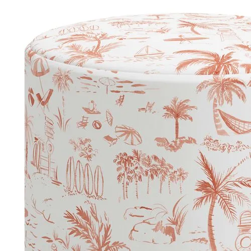 Mally Beach Toile Ottoman - Coral - Orange