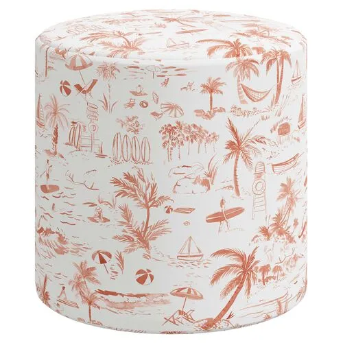 Tambor Ottoman - The Beach Toile - Orange