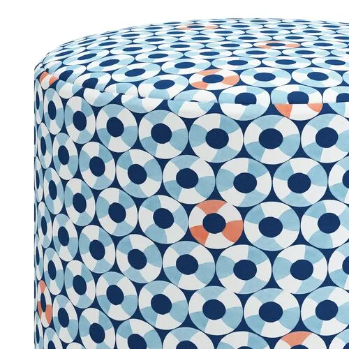 Mally Pool Rings Grid Ottoman - Navy - Blue