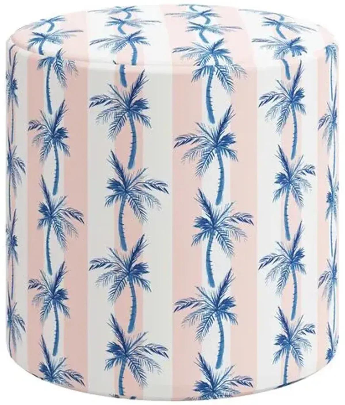 Tambor Ottoman - The Cabana Stripe Palms - Pink