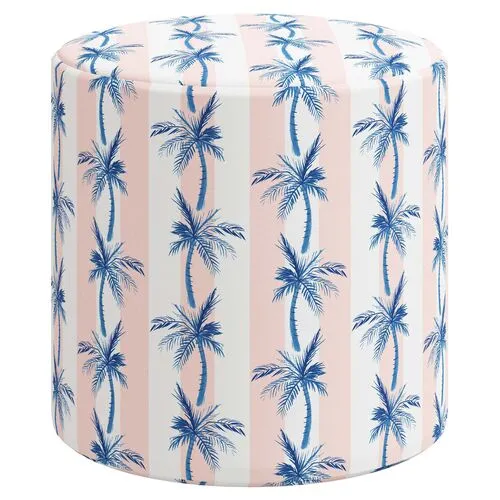 Tambor Ottoman - The Cabana Stripe Palms - Pink