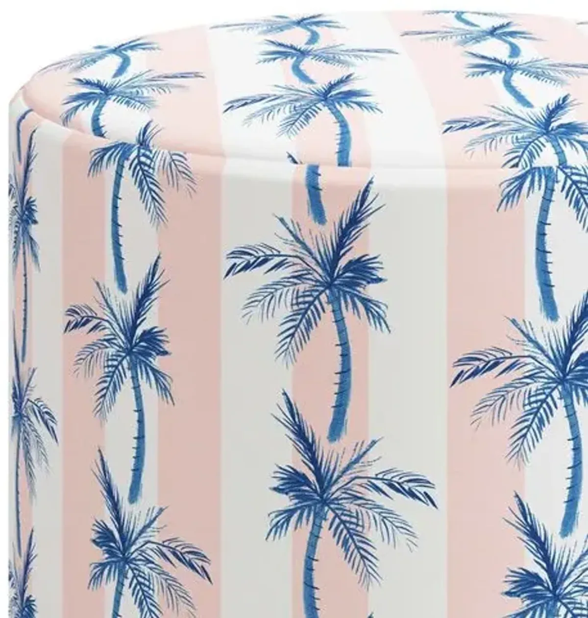 Tambor Ottoman - The Cabana Stripe Palms - Pink