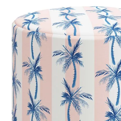 Tambor Ottoman - The Cabana Stripe Palms - Pink