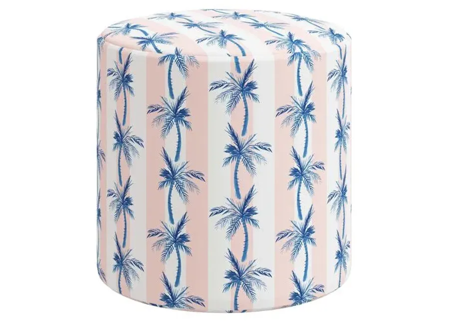 Tambor Ottoman - The Cabana Stripe Palms - Pink