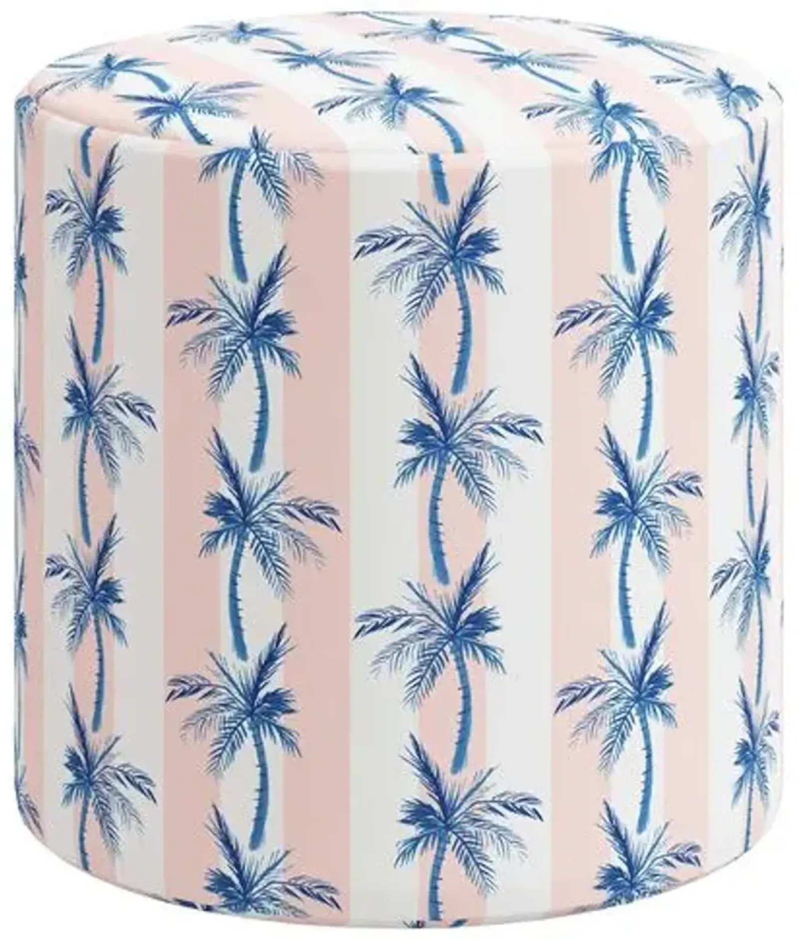 Tambor Ottoman - The Cabana Stripe Palms - Pink