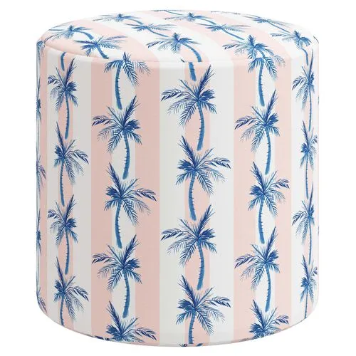 Tambor Ottoman - The Cabana Stripe Palms - Pink