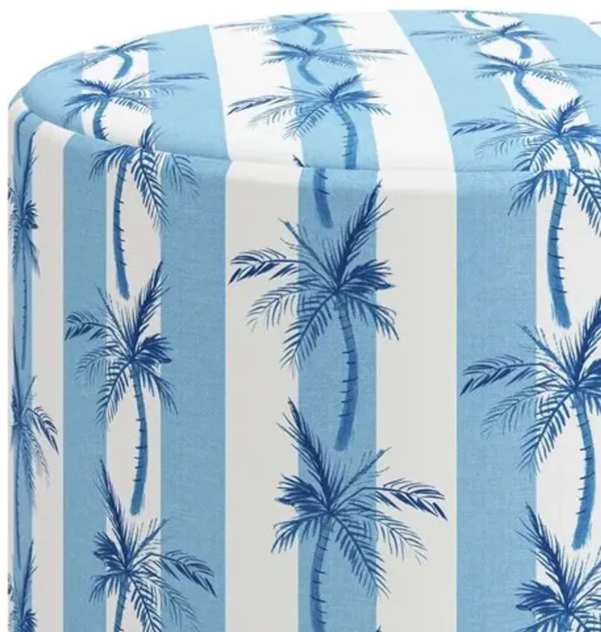 Tambor Ottoman - The Cabana Stripe Palms - Blue