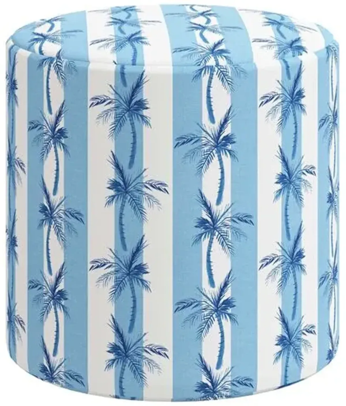 Tambor Ottoman - The Cabana Stripe Palms - Blue