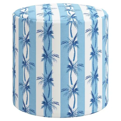 Tambor Ottoman - The Cabana Stripe Palms - Blue