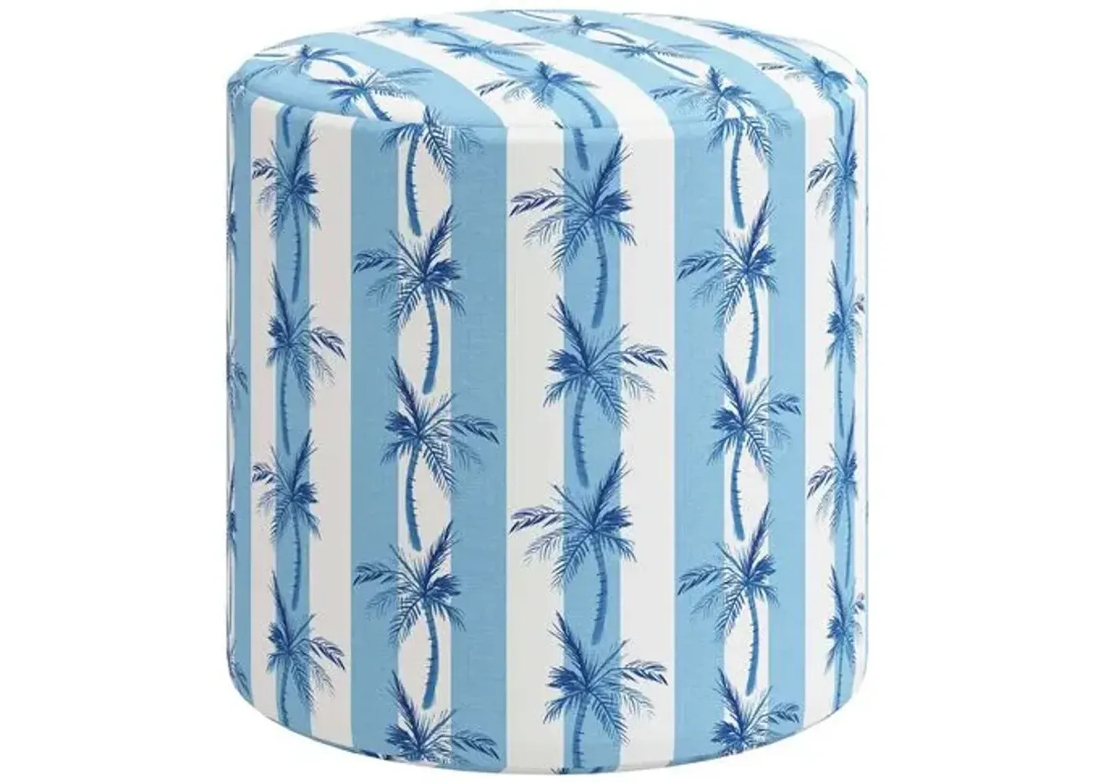 Tambor Ottoman - The Cabana Stripe Palms - Blue