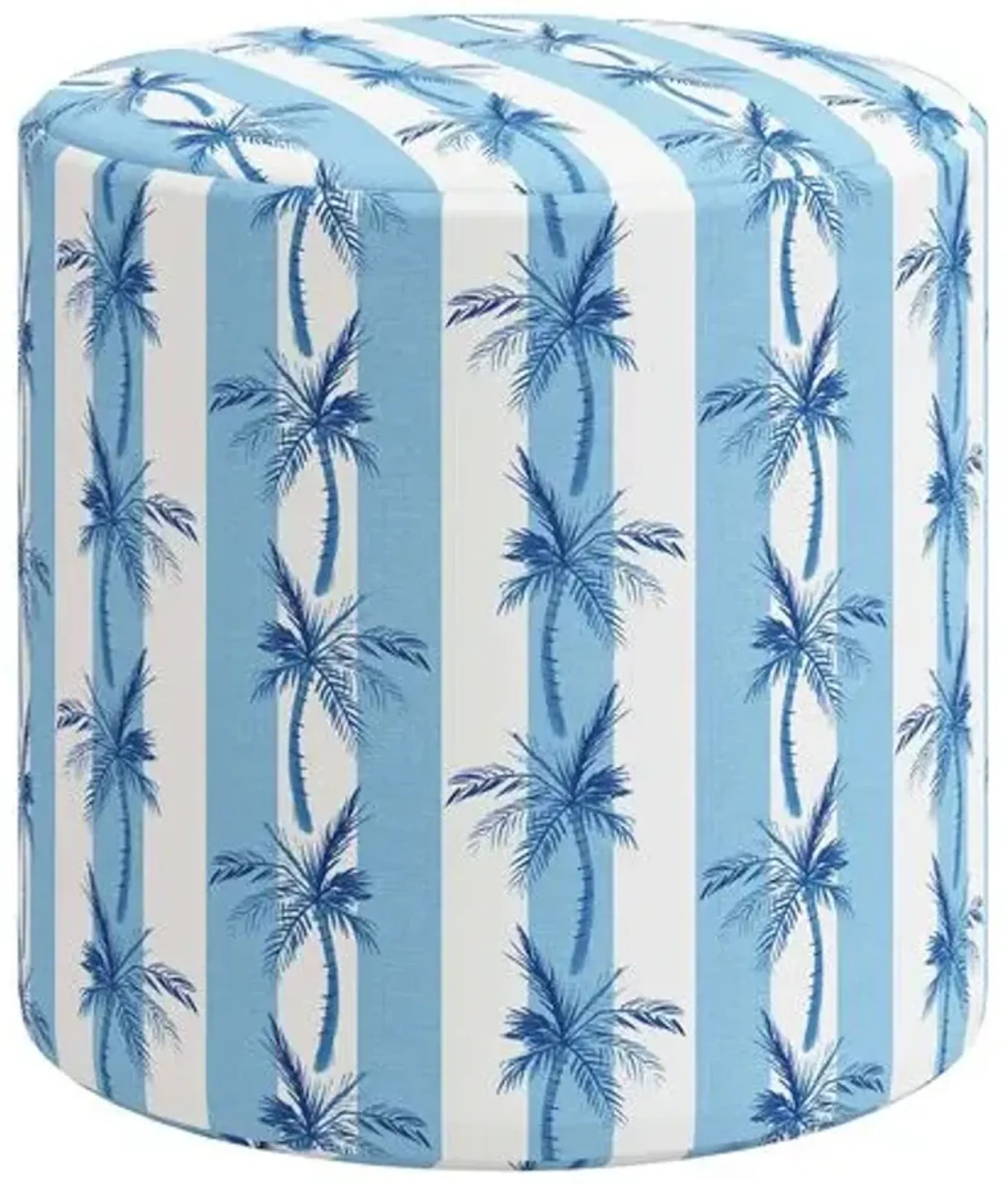 Tambor Ottoman - The Cabana Stripe Palms - Blue