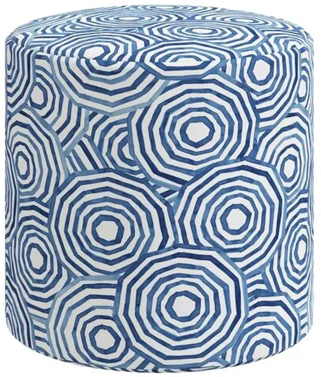 Mally Umbrella Swirl Ottoman - Navy - Blue