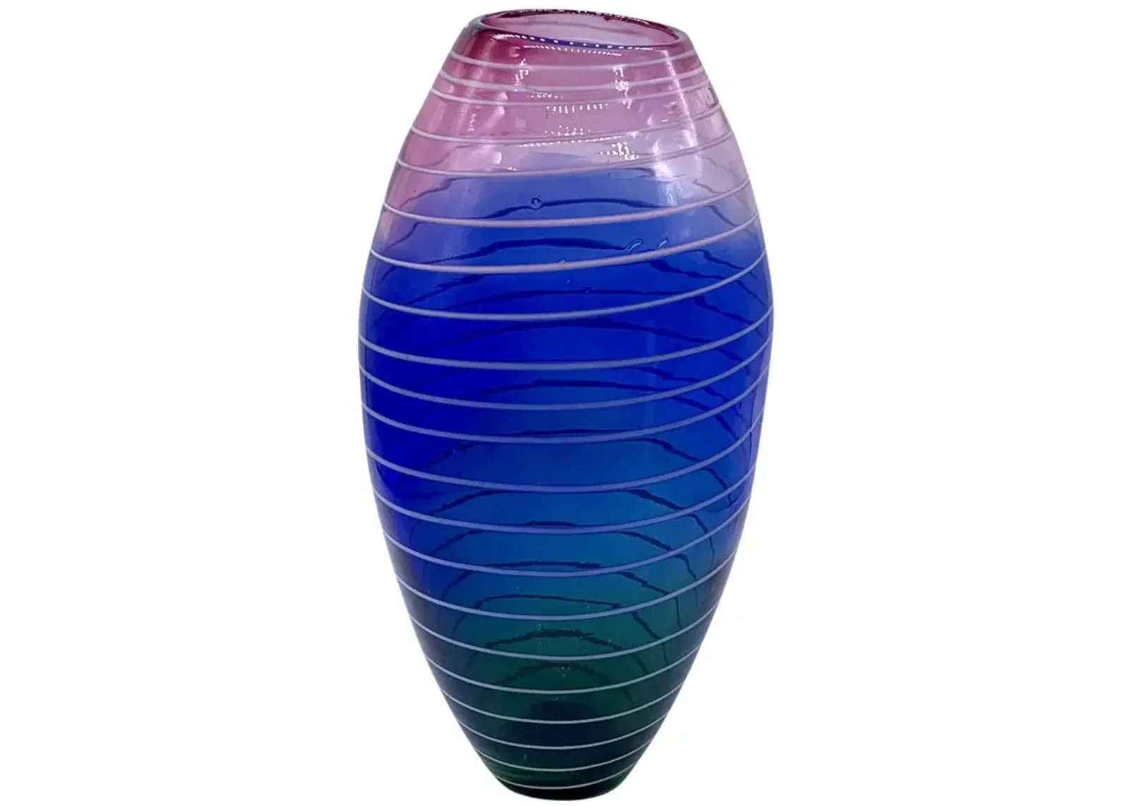 C. 1980s Tall Variegated Art Glass Vase - Pilar Collection - Blue