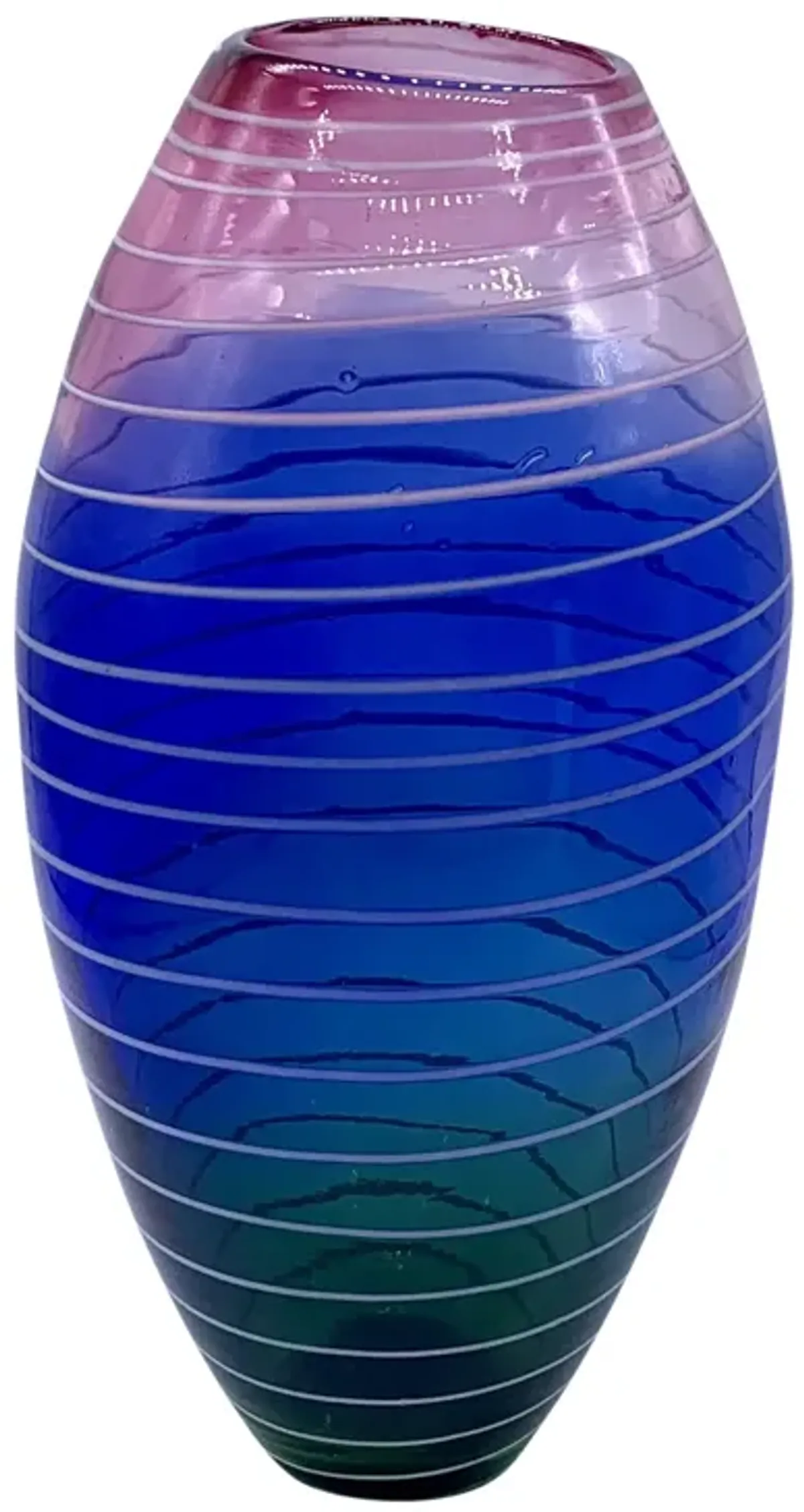 C. 1980s Tall Variegated Art Glass Vase - Pilar Collection - Blue