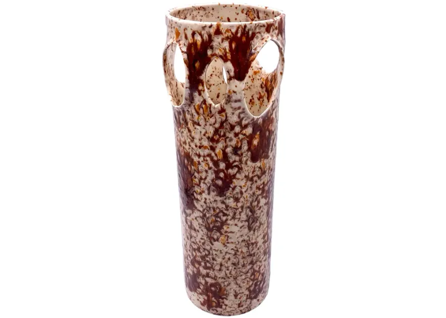 Midcentury Faux Bois Tall Glazed Vase - Pilar Collection - Brown