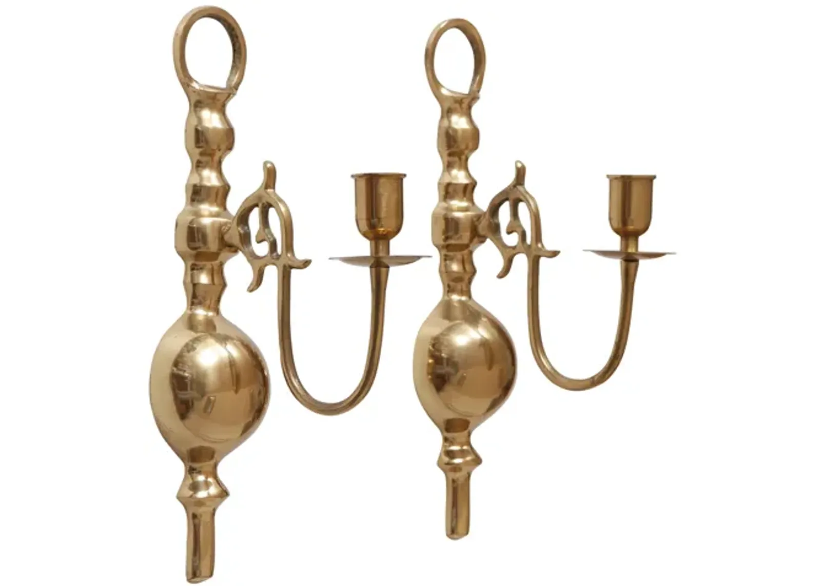 Colonial Style Brass Sconces - a Pair - Interesting Things - Gold