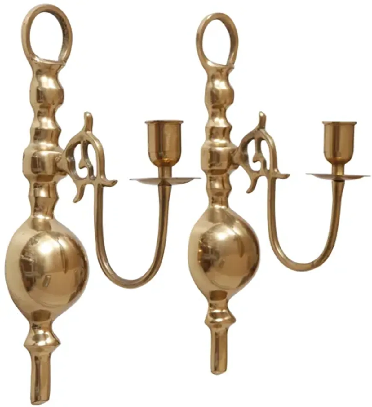 Colonial Style Brass Sconces - a Pair - Interesting Things - Gold