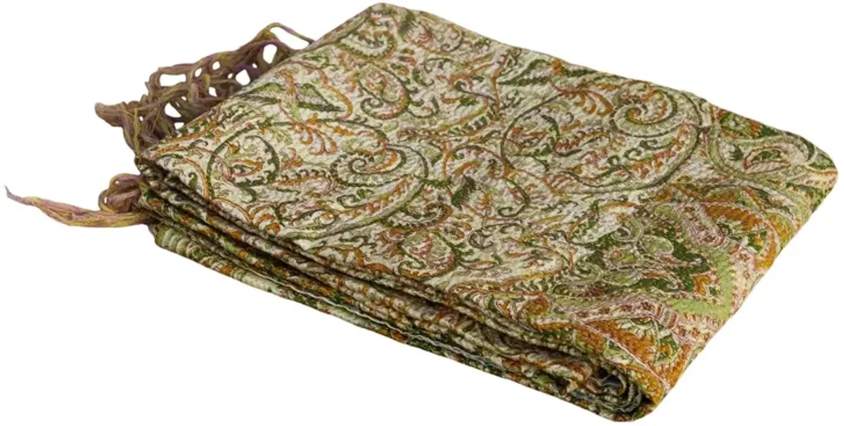 Olive Silk Kantha Throw - de-cor - Green