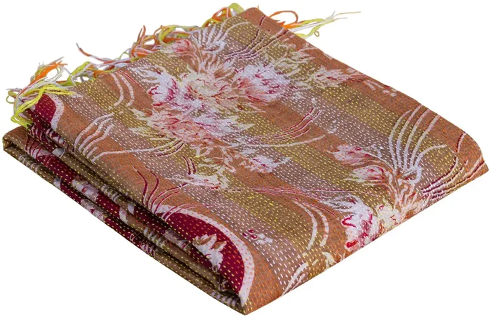 Floral Silk Kantha Throw - de-cor - Brown