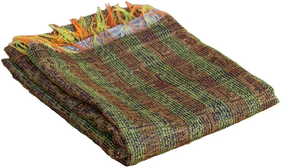 Neon Stitching Silk Kantha Throw - de-cor - Green