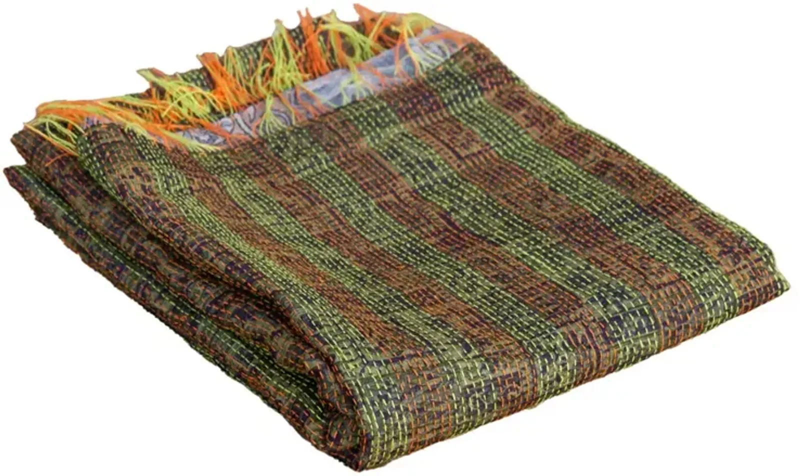 Neon Stitching Silk Kantha Throw - de-cor - Green