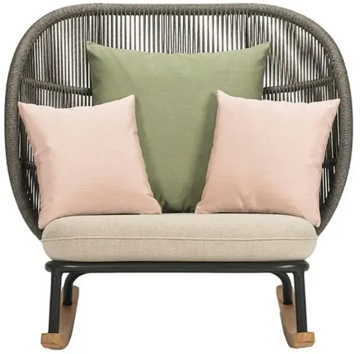 Kodo Outdoor Rocking Chair - Gray/Almond with Olive/Blush Pillows - Vincent Sheppard