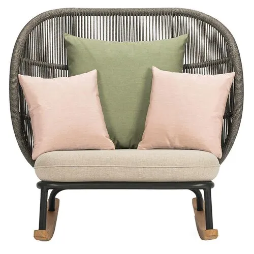 Kodo Outdoor Rocking Chair - Gray/Almond with Olive/Blush Pillows - Vincent Sheppard