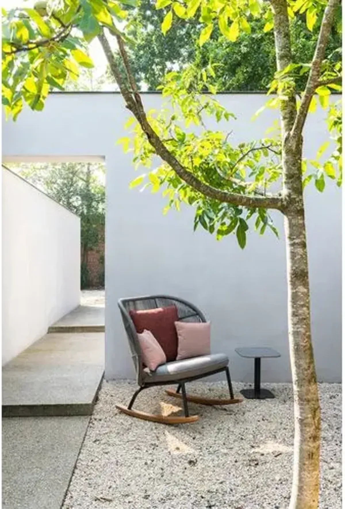 Kodo Outdoor Rocking Chair - Gray/Almond with Olive/Blush Pillows - Vincent Sheppard