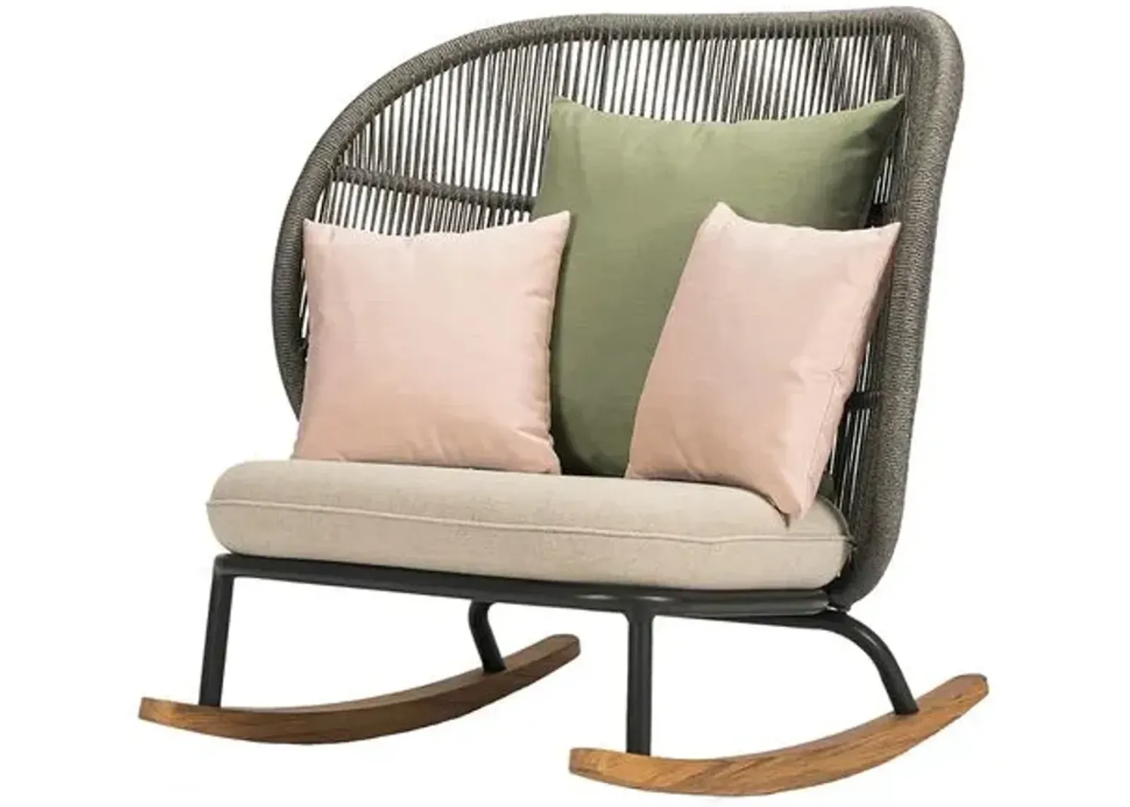 Kodo Outdoor Rocking Chair - Gray/Almond with Olive/Blush Pillows - Vincent Sheppard