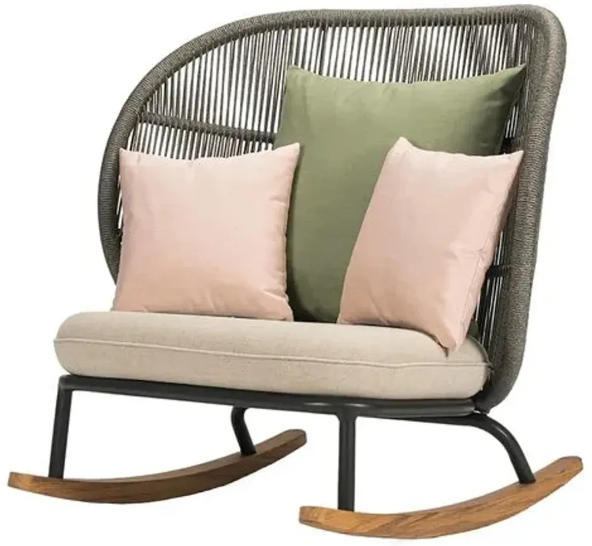 Kodo Outdoor Rocking Chair - Gray/Almond with Olive/Blush Pillows - Vincent Sheppard