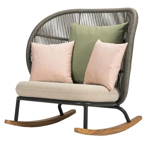 Kodo Outdoor Rocking Chair - Gray/Almond with Olive/Blush Pillows - Vincent Sheppard