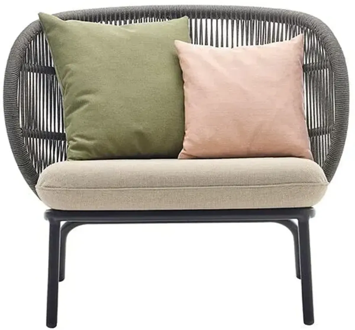 Kodo Outdoor Lounge Chair - Gray/Almond with Olive/Blush Pillows - Vincent Sheppard