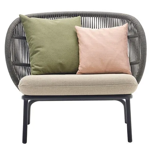 Kodo Outdoor Lounge Chair - Gray/Almond with Olive/Blush Pillows - Vincent Sheppard