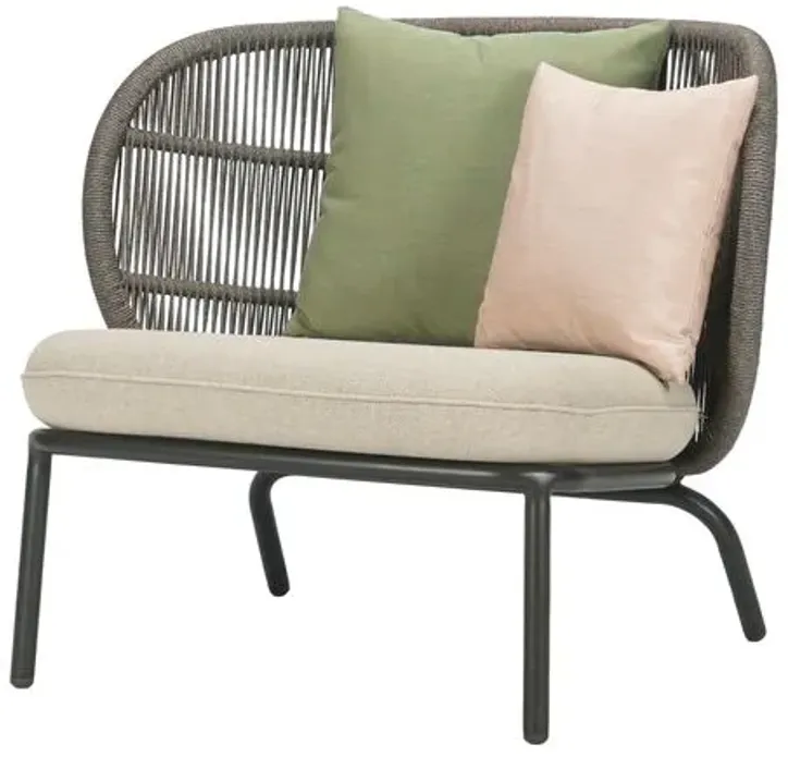 Kodo Outdoor Lounge Chair - Gray/Almond with Olive/Blush Pillows - Vincent Sheppard