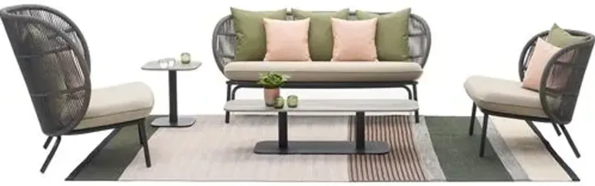 Kodo Outdoor Lounge Sofa - Gray/Almond with Olive/Blush Pillows - Vincent Sheppard