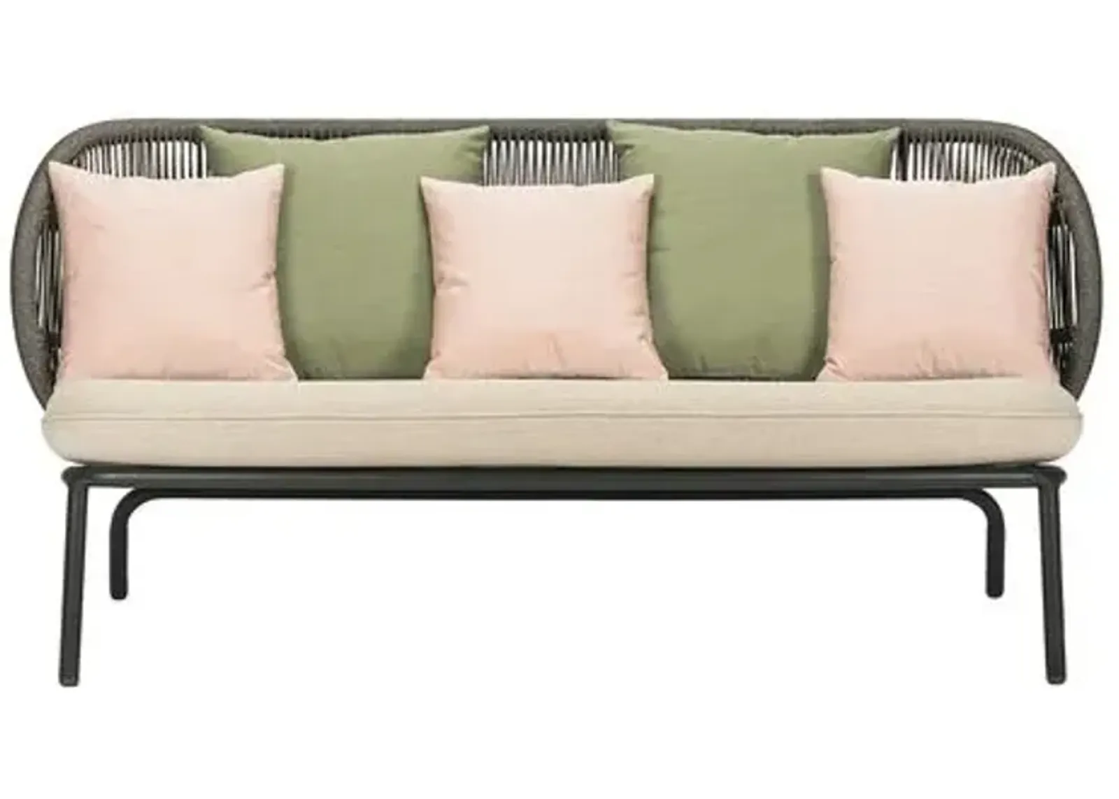 Kodo Outdoor Lounge Sofa - Gray/Almond with Olive/Blush Pillows - Vincent Sheppard