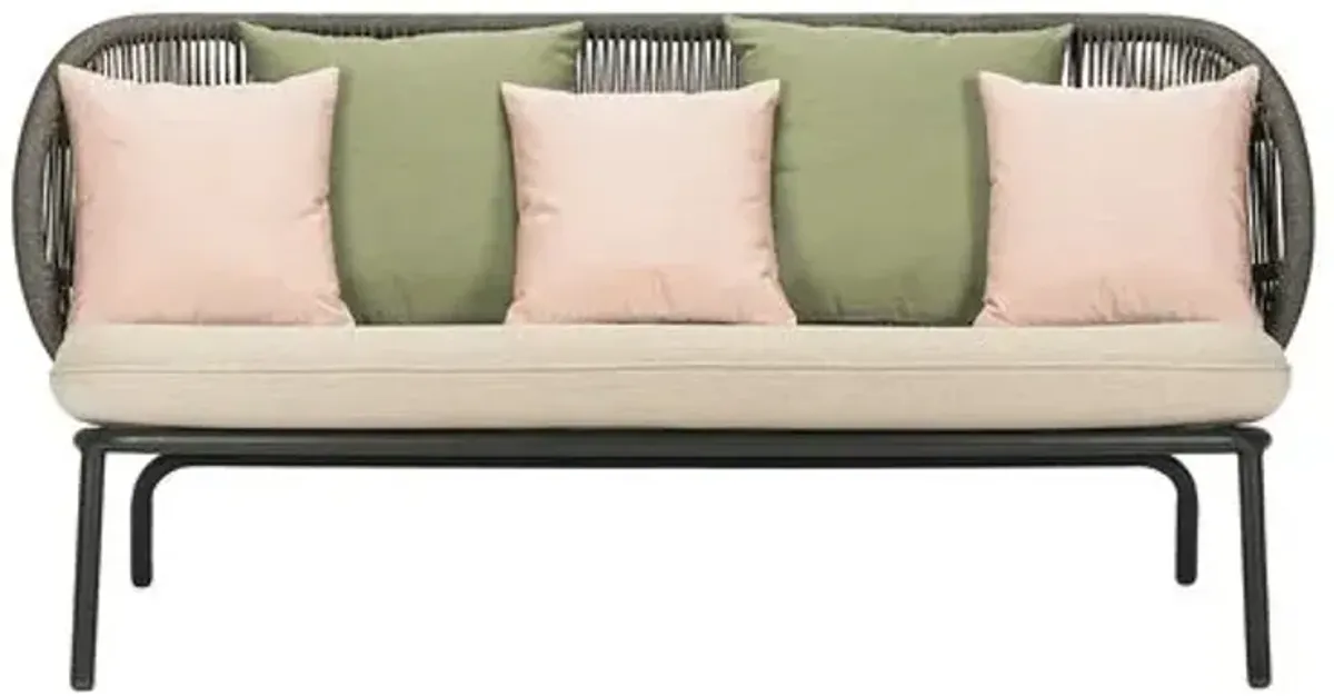 Kodo Outdoor Lounge Sofa - Gray/Almond with Olive/Blush Pillows - Vincent Sheppard