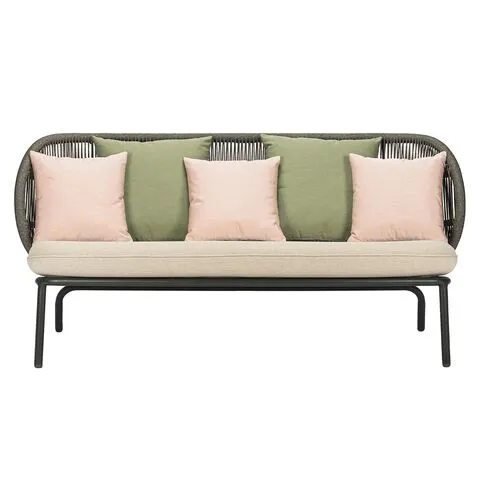 Kodo Outdoor Lounge Sofa - Gray/Almond with Olive/Blush Pillows - Vincent Sheppard