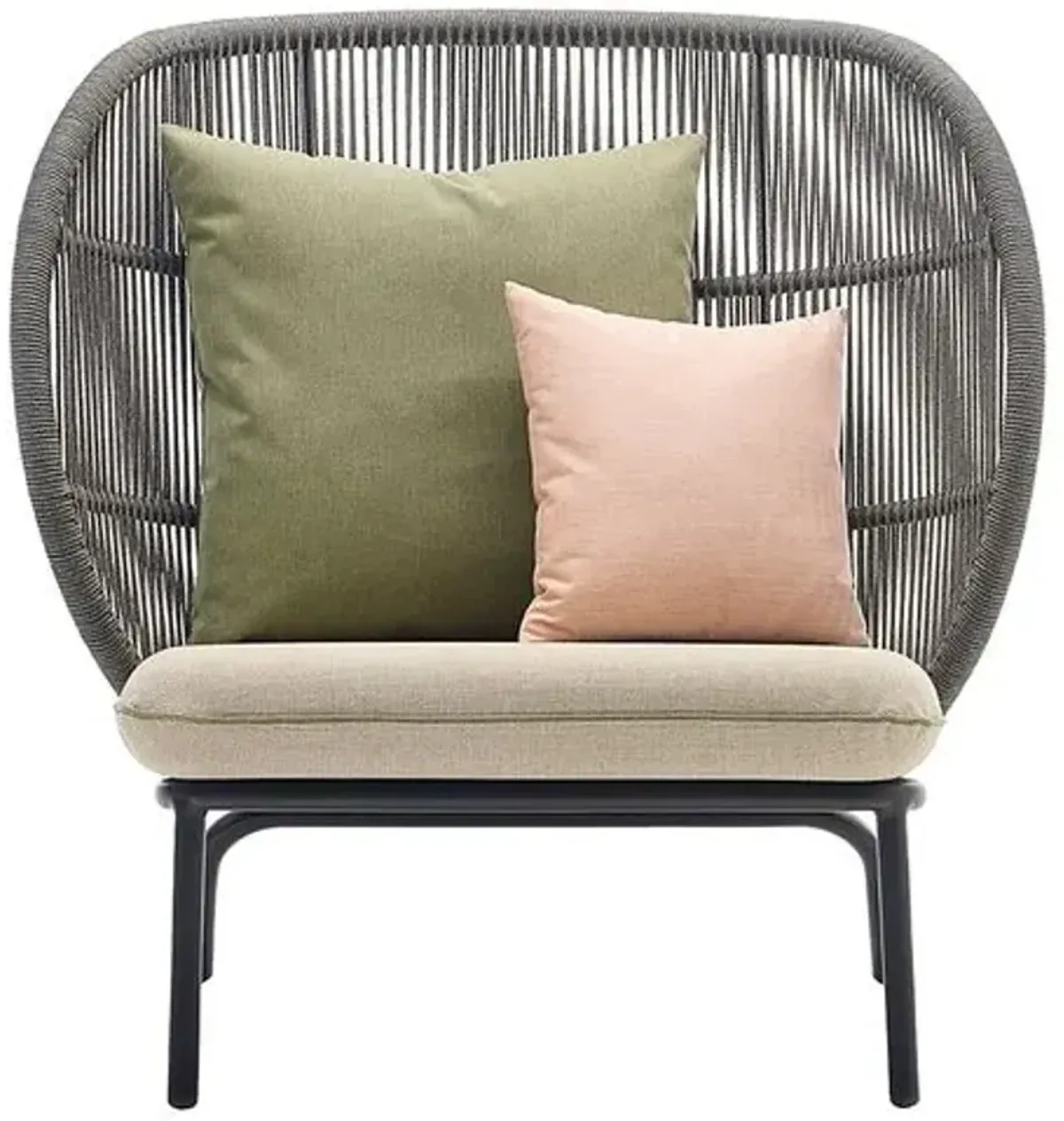 Kodo Outdoor Cocoon Chair - Gray/Almond with Olive/Blush Pillows - Vincent Sheppard