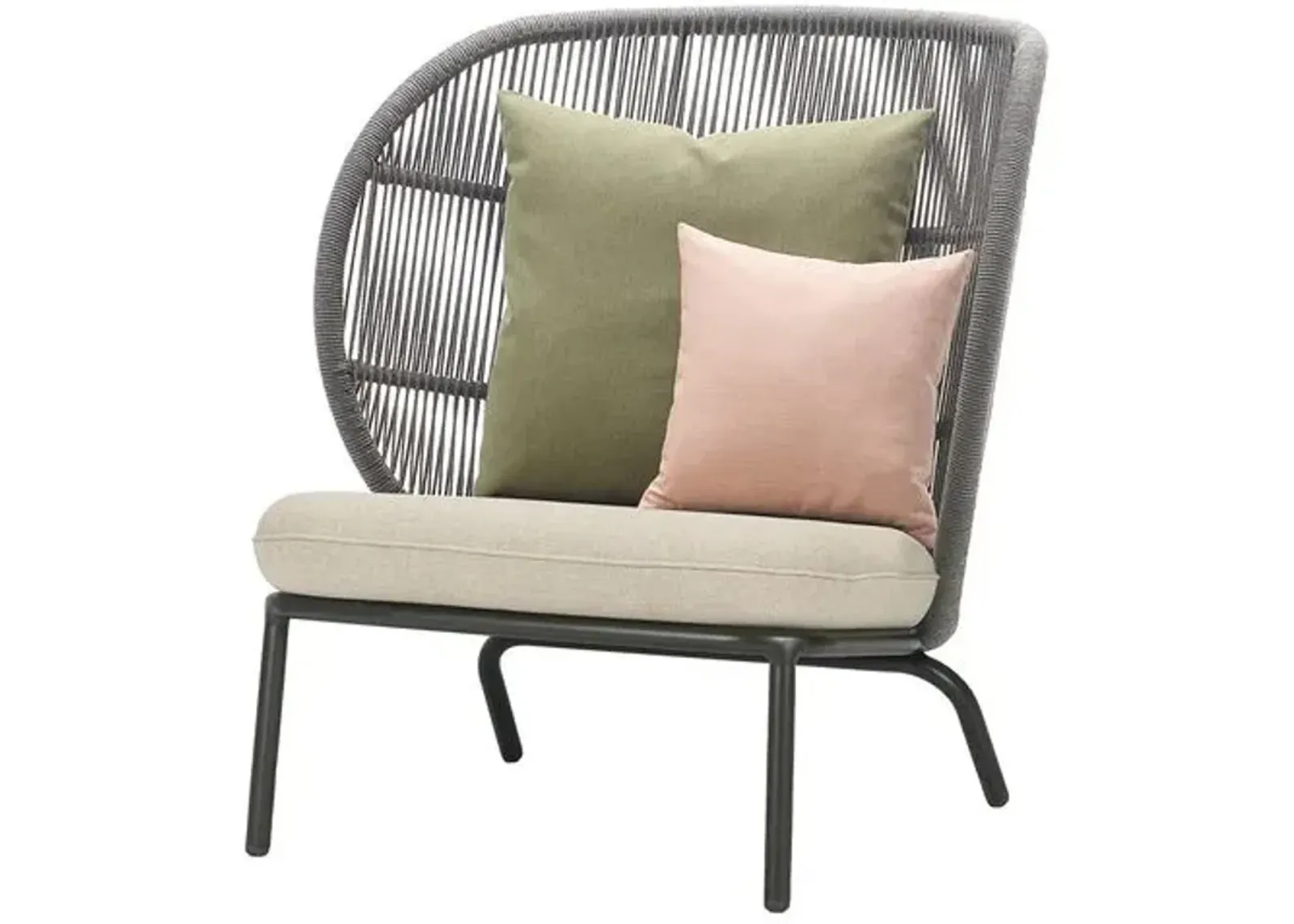 Kodo Outdoor Cocoon Chair - Gray/Almond with Olive/Blush Pillows - Vincent Sheppard