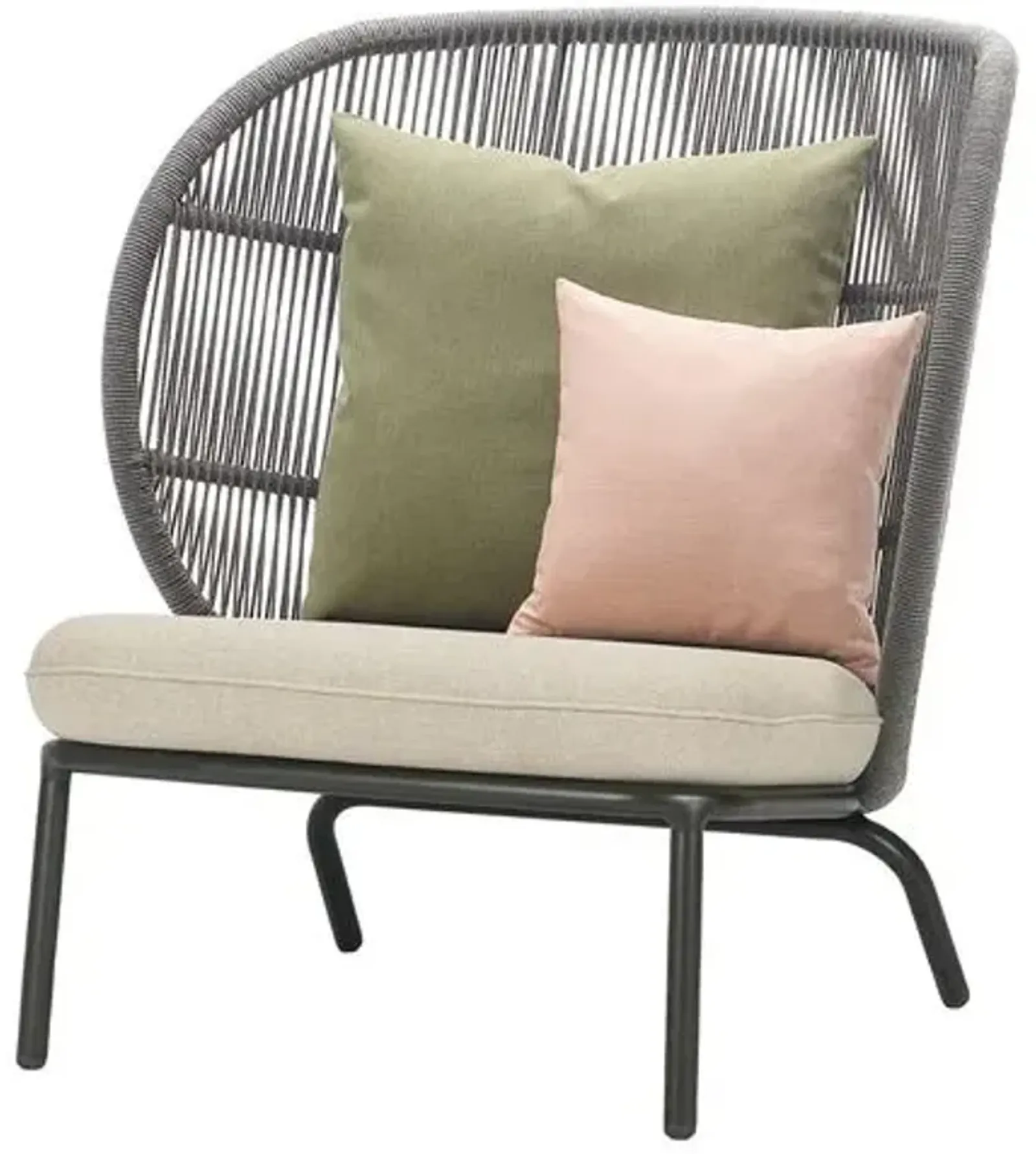 Kodo Outdoor Cocoon Chair - Gray/Almond with Olive/Blush Pillows - Vincent Sheppard