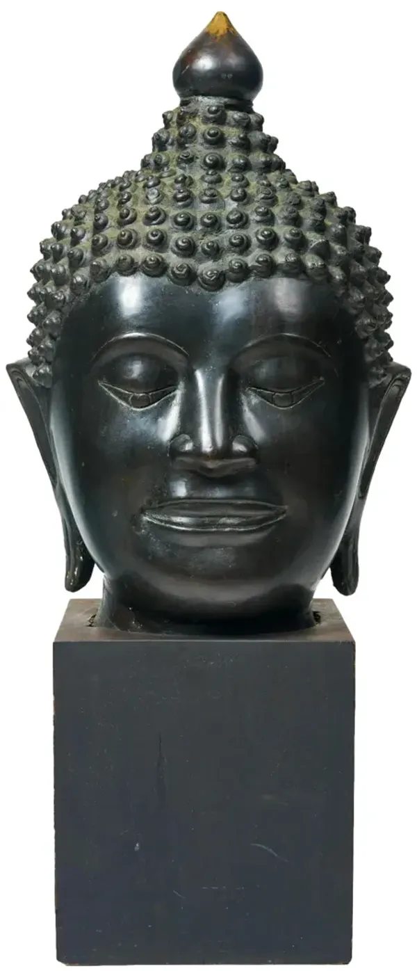 19thC Monumental Thai Bronze Buddha Head - Antiquarian Art Company - Black