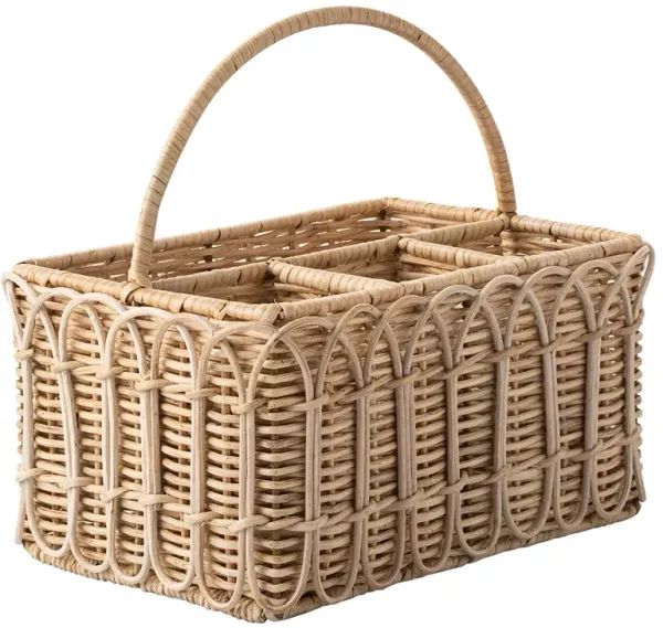 Provence Rattan Silverware Caddy, White